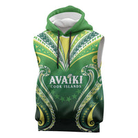 Custom Rugby Cook Islands Avaiki Sleeveless Hoodie Green Kuki Airani Tribal Maori Inspired LT9 Green - Polynesian Pride