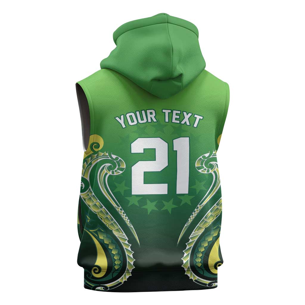 Custom Rugby Cook Islands Avaiki Sleeveless Hoodie Green Kuki Airani Tribal Maori Inspired LT9 - Polynesian Pride