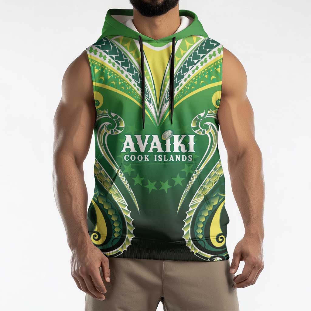 Custom Rugby Cook Islands Avaiki Sleeveless Hoodie Green Kuki Airani Tribal Maori Inspired LT9 - Polynesian Pride