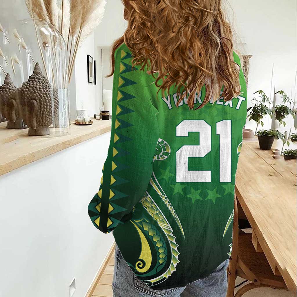 Custom Rugby Cook Islands Avaiki Women Casual Shirt Green Kuki Airani Tribal Maori Inspired LT9 - Polynesian Pride