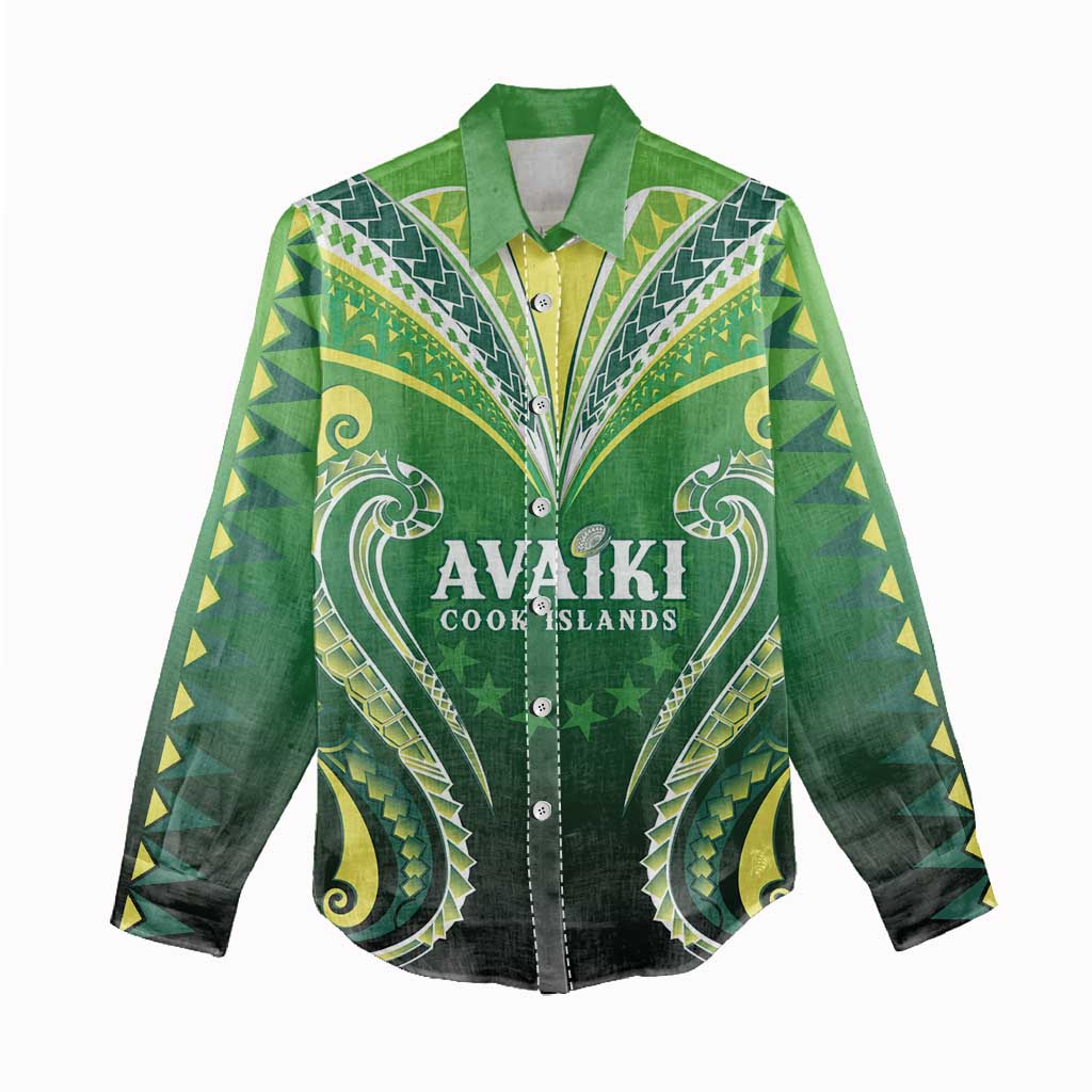 Custom Rugby Cook Islands Avaiki Women Casual Shirt Green Kuki Airani Tribal Maori Inspired LT9 - Polynesian Pride