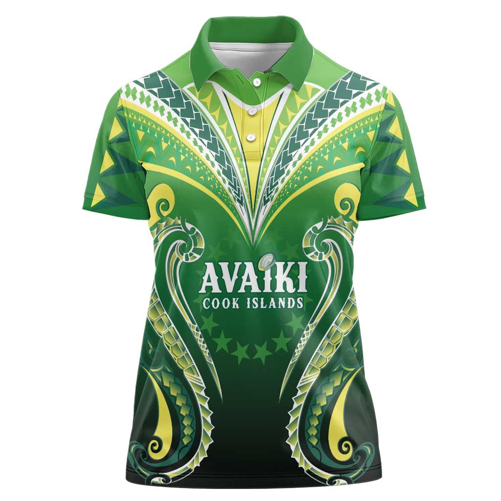 Custom Rugby Cook Islands Avaiki Women Polo Shirt Green Kuki Airani Tribal Maori Inspired LT9 Female Green - Polynesian Pride
