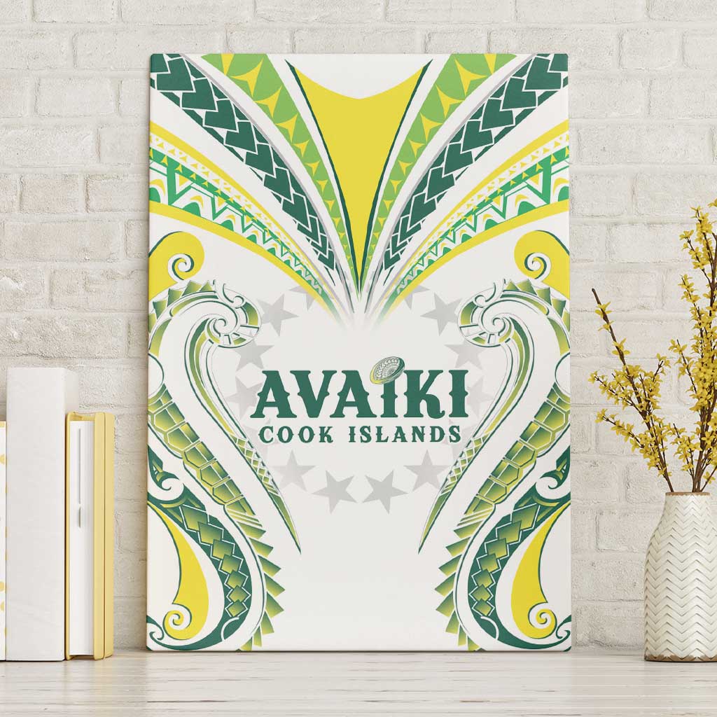Rugby Cook Islands Avaiki Canvas Wall Art White Kuki Airani Tribal Maori Inspired LT9 Without Frame White - Polynesian Pride
