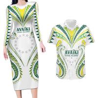 Custom Rugby Cook Islands Avaiki Couples Matching Long Sleeve Bodycon Dress and Hawaiian Shirt White Kuki Airani Tribal Maori Inspired LT9 White - Polynesian Pride