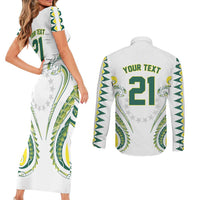 Custom Rugby Cook Islands Avaiki Couples Matching Short Sleeve Bodycon Dress and Long Sleeve Button Shirt White Kuki Airani Tribal Maori Inspired LT9 - Polynesian Pride
