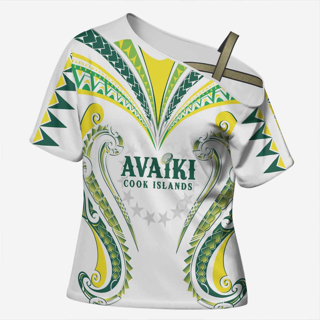 Custom Rugby Cook Islands Avaiki Cross Shoulder Shirt White Kuki Airani Tribal Maori Inspired - Polynesian Pride