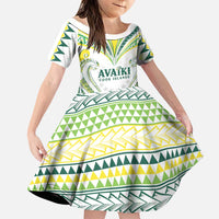 Custom Rugby Cook Islands Avaiki Family Matching Off Shoulder Short Dress and Hawaiian Shirt White Kuki Airani Tribal Maori Inspired - Polynesian Pride