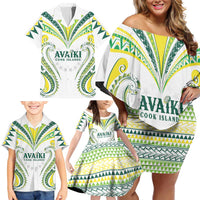 Custom Rugby Cook Islands Avaiki Family Matching Off Shoulder Short Dress and Hawaiian Shirt White Kuki Airani Tribal Maori Inspired - Polynesian Pride