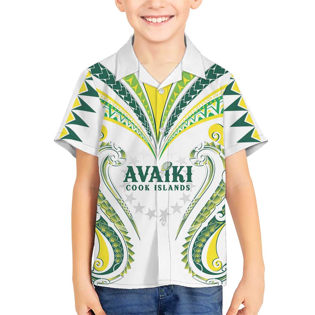 Custom Rugby Cook Islands Avaiki Family Matching Short Sleeve Bodycon Dress and Hawaiian Shirt White Kuki Airani Tribal Maori Inspired LT9 Son's Shirt White - Polynesian Pride