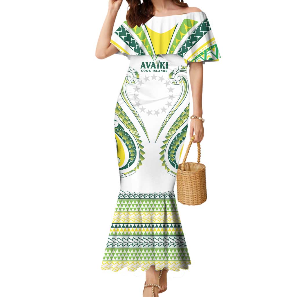 Custom Rugby Cook Islands Avaiki Mermaid Dress White Kuki Airani Tribal Maori Inspired - Polynesian Pride