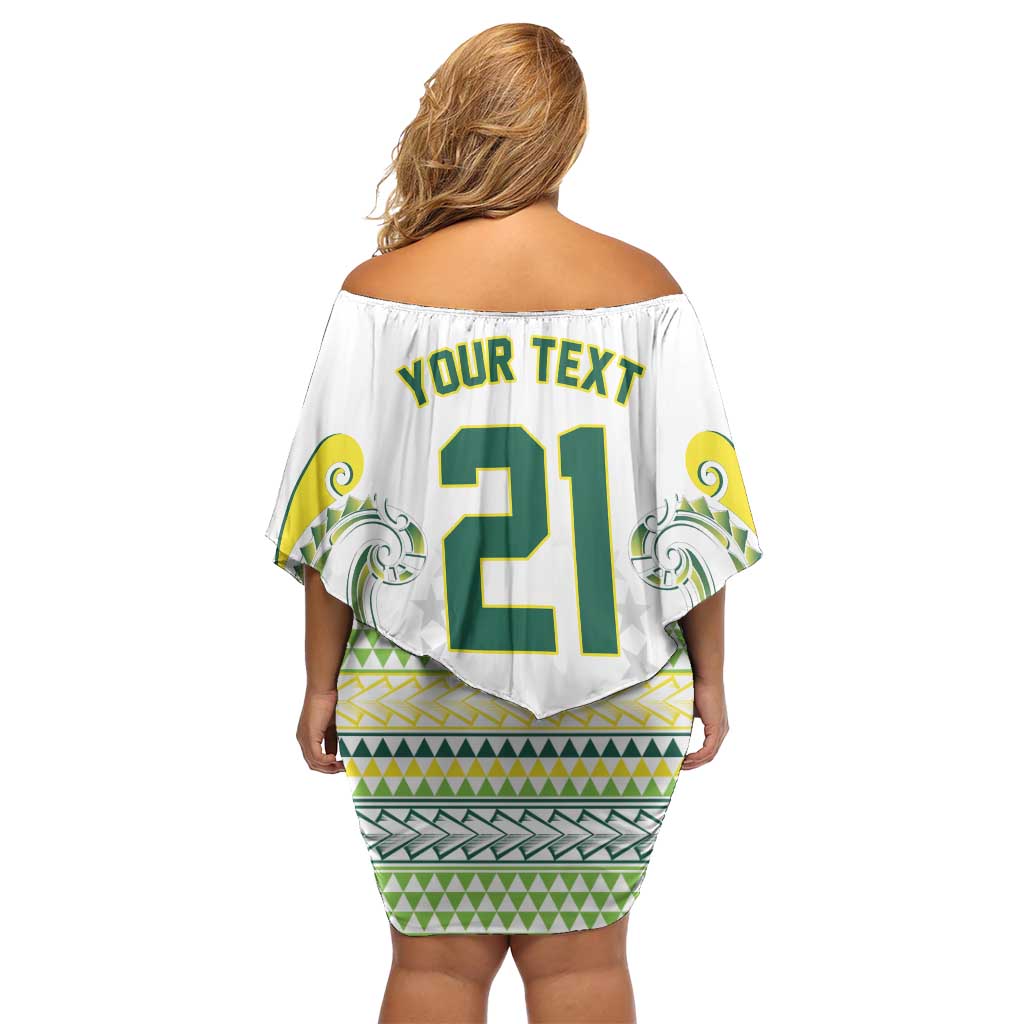 Custom Rugby Cook Islands Avaiki Off Shoulder Short Dress White Kuki Airani Tribal Maori Inspired - Polynesian Pride