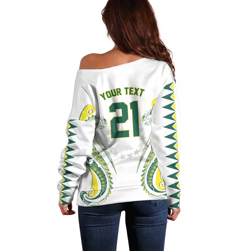 Custom Rugby Cook Islands Avaiki Off Shoulder Sweater White Kuki Airani Tribal Maori Inspired LT9 - Polynesian Pride