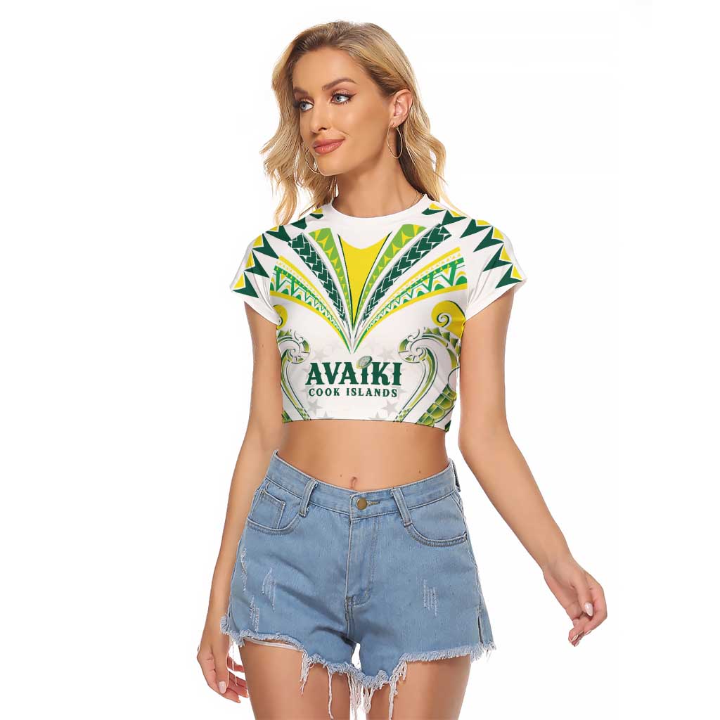 Custom Rugby Cook Islands Avaiki Raglan Cropped T Shirt White Kuki Airani Tribal Maori Inspired - Polynesian Pride