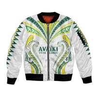 Custom Rugby Cook Islands Avaiki Sleeve Zip Bomber Jacket White Kuki Airani Tribal Maori Inspired LT9 Unisex White - Polynesian Pride