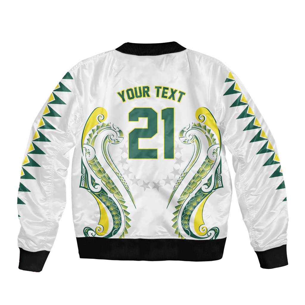 Custom Rugby Cook Islands Avaiki Sleeve Zip Bomber Jacket White Kuki Airani Tribal Maori Inspired LT9 - Polynesian Pride