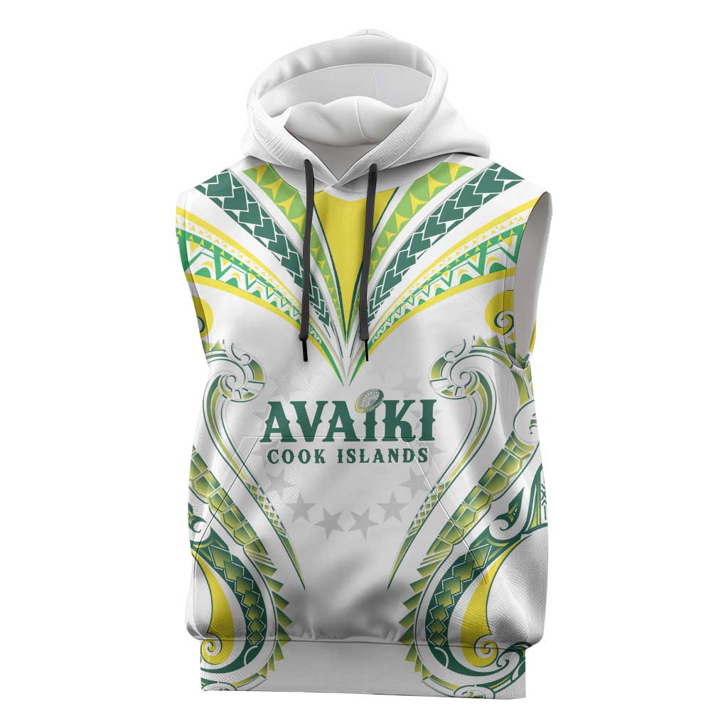 Custom Rugby Cook Islands Avaiki Sleeveless Hoodie White Kuki Airani Tribal Maori Inspired - Polynesian Pride