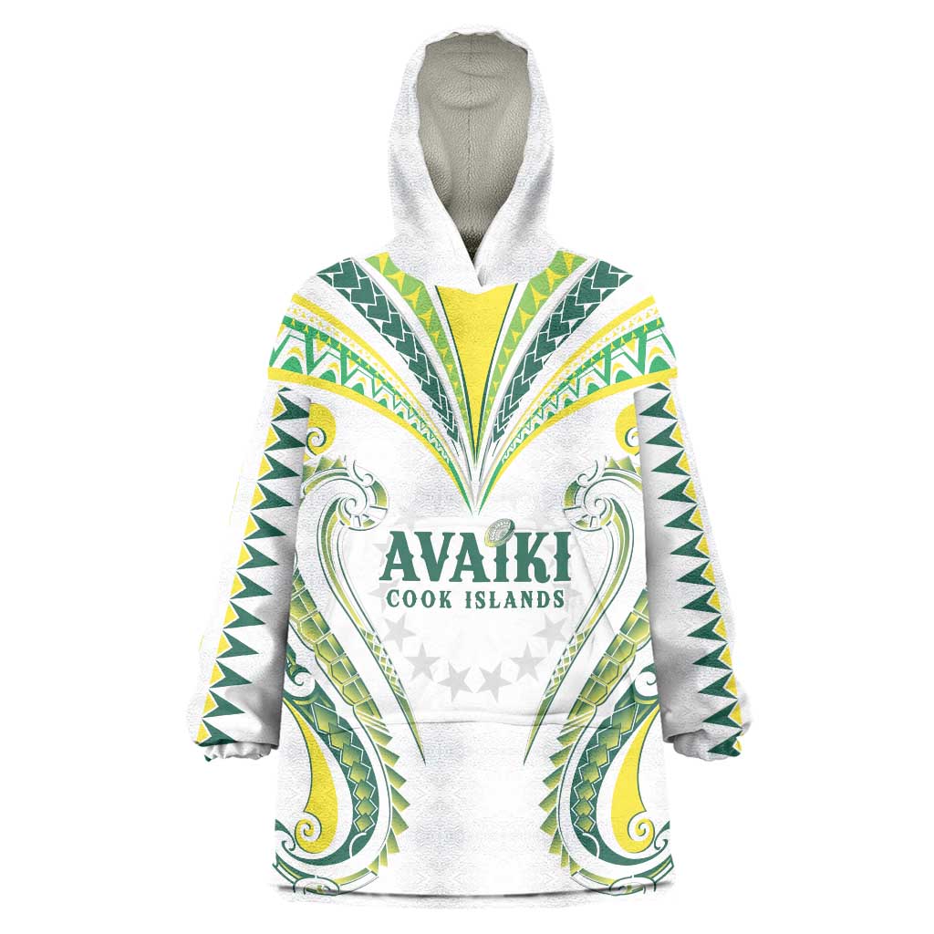 Custom Rugby Cook Islands Avaiki Wearable Blanket Hoodie White Kuki Airani Tribal Maori Inspired LT9 One Size White - Polynesian Pride