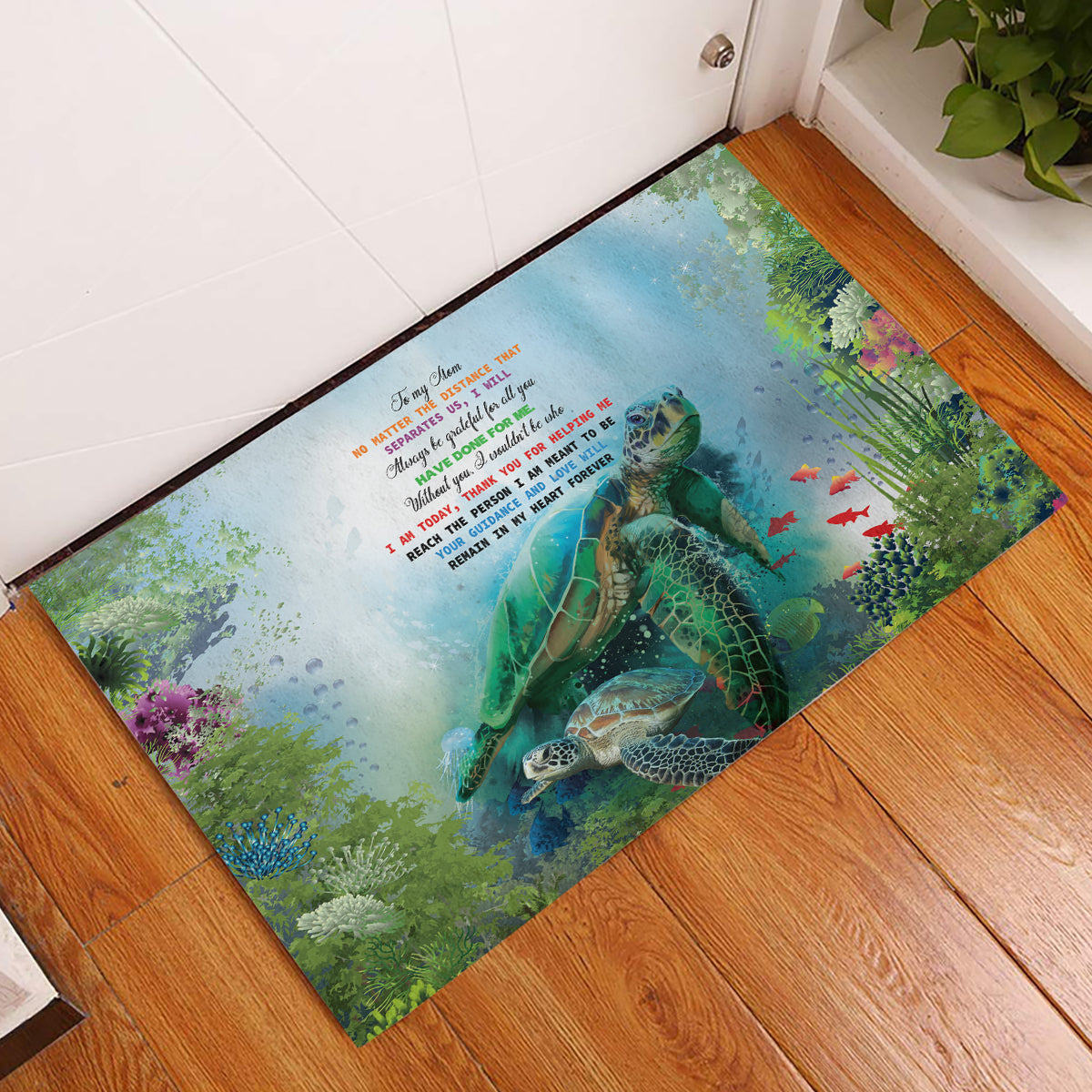 Polynesia Mother's Day Rubber Doormat Magnificent Sea Turtle Of Love and Gratitude