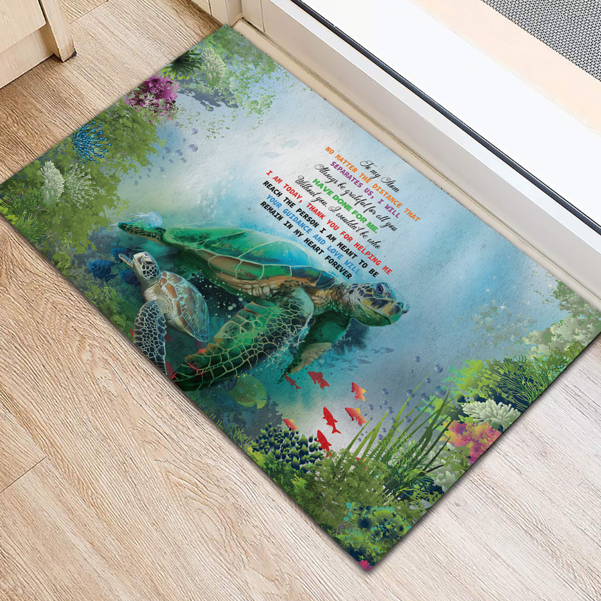 Polynesia Mother's Day Rubber Doormat Magnificent Sea Turtle Of Love and Gratitude