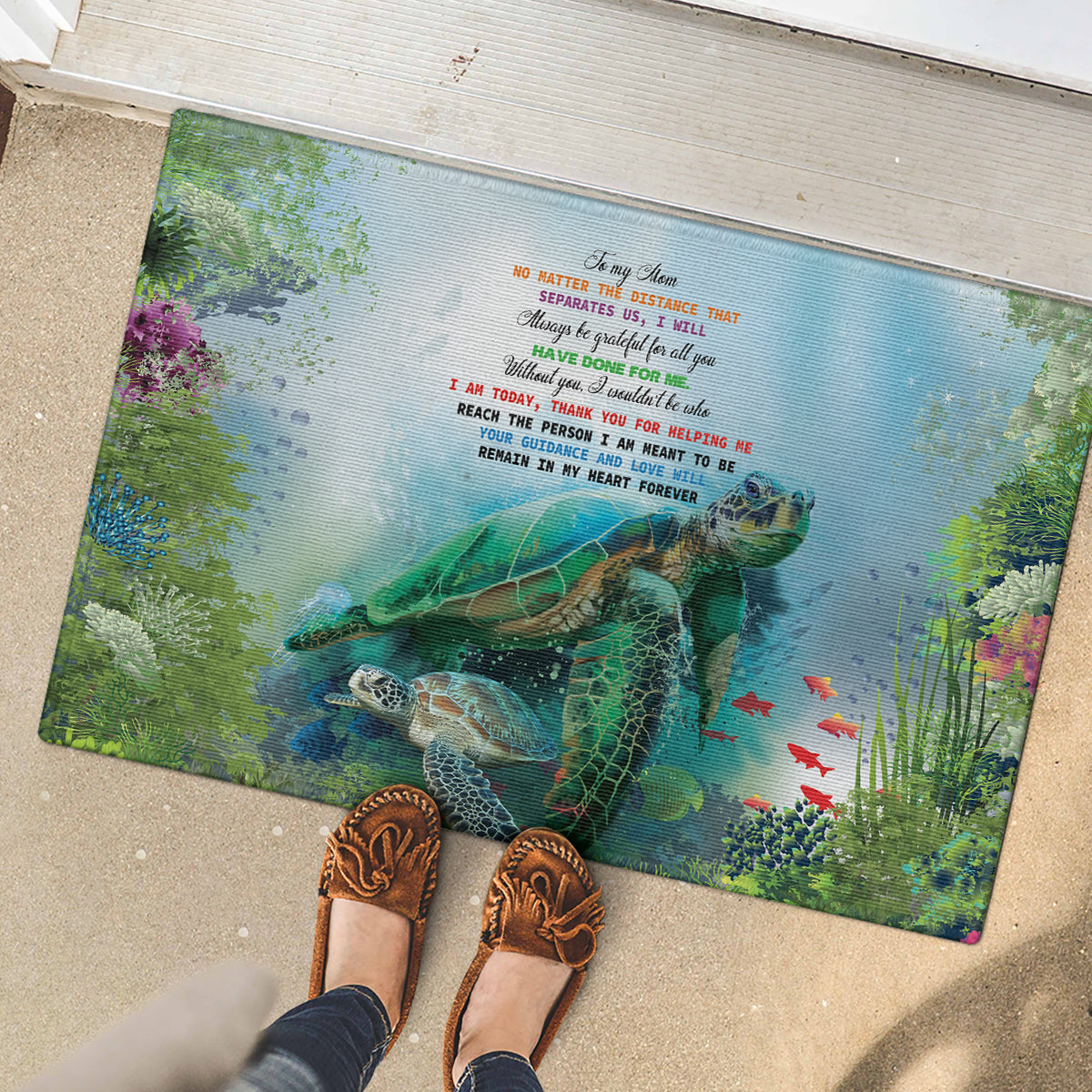 Polynesia Mother's Day Rubber Doormat Magnificent Sea Turtle Of Love and Gratitude