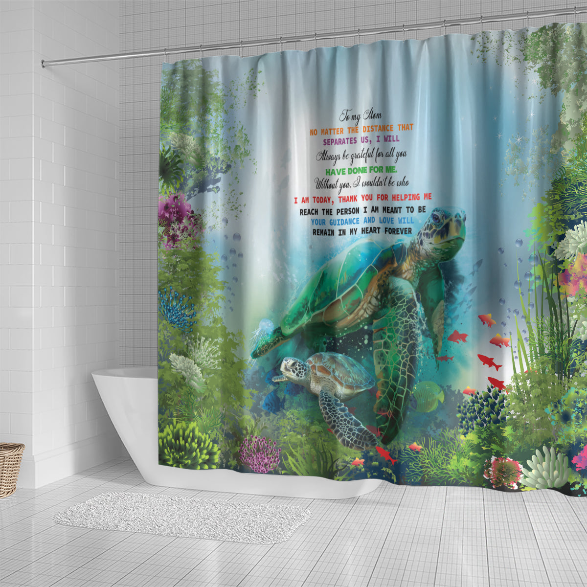 Polynesia Mother's Day Shower Curtain Magnificent Sea Turtle Of Love and Gratitude