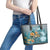 Sea Turtle In The Ocean Leather Tote Bag with Polynesian Pattern Arty Style