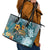 Sea Turtle In The Ocean Leather Tote Bag with Polynesian Pattern Arty Style