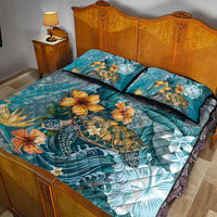 Sea Turtle In The Ocean Quilt Bed Set with Polynesian Pattern Arty Style