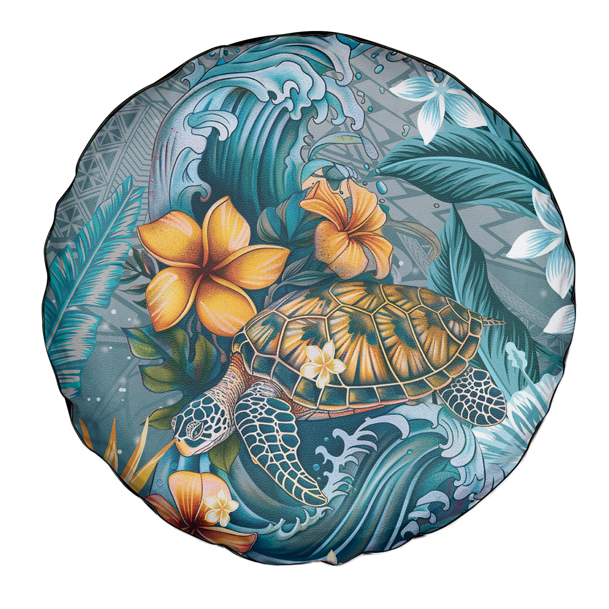 Sea Turtle In The Ocean Spare Tire Cover with Polynesian Pattern Arty Style