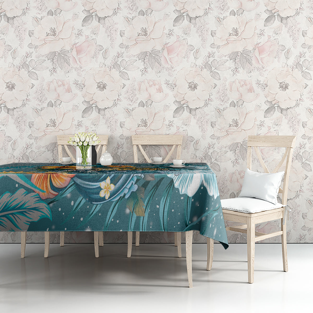 Sea Turtle In The Ocean Tablecloth with Polynesian Pattern Arty Style