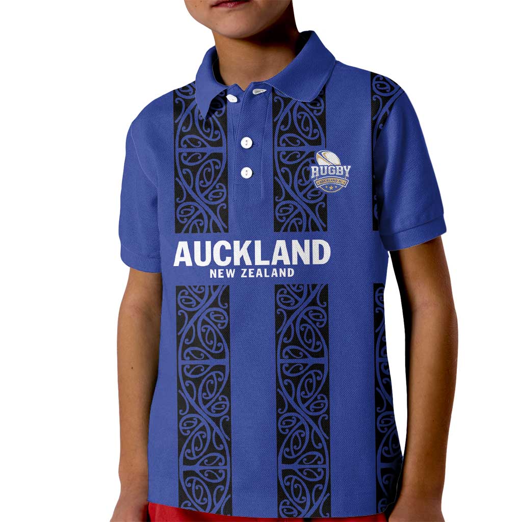Custom Oceania Football NZ Auckland Kid Polo Shirt Maori Tribal Pattern