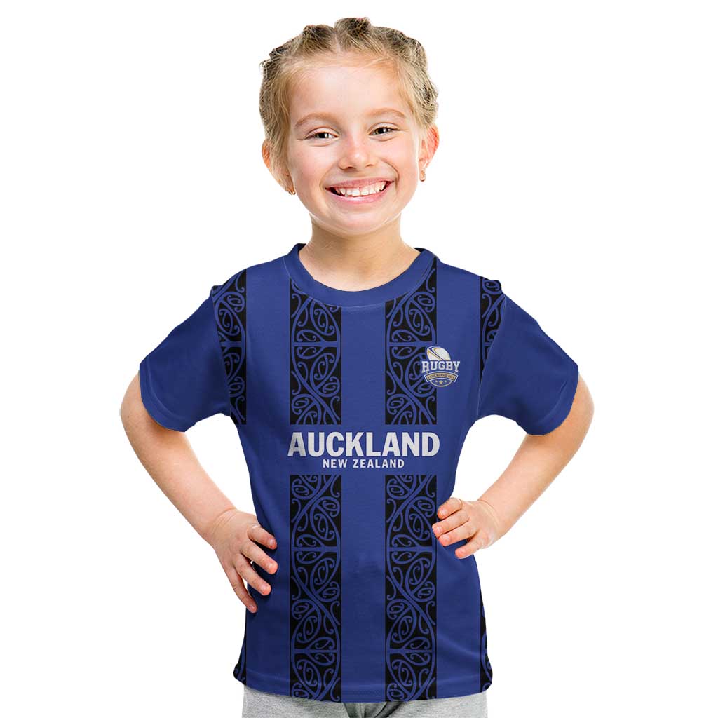Custom Oceania Football NZ Auckland Kid T Shirt Maori Tribal Pattern
