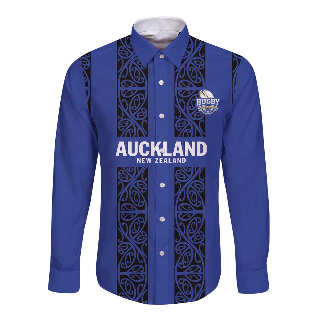 Custom Oceania Football NZ Auckland Long Sleeve Button Shirt Maori Tribal Pattern