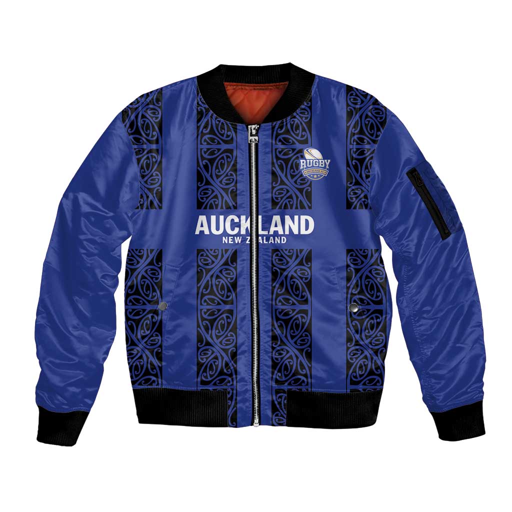 Custom Oceania Football NZ Auckland Sleeve Zip Bomber Jacket Maori Tribal Pattern