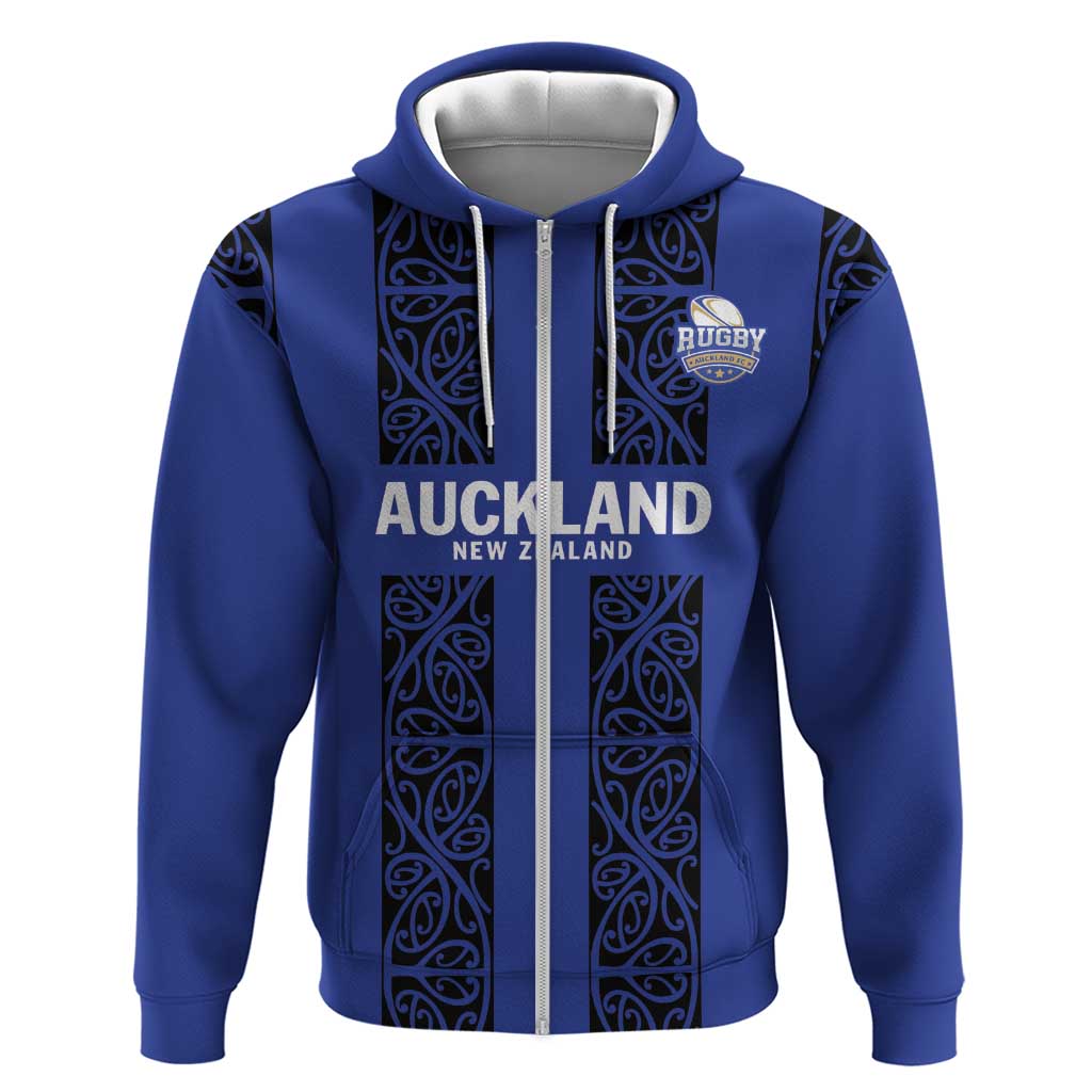 Custom Oceania Football NZ Auckland Zip Hoodie Maori Tribal Pattern