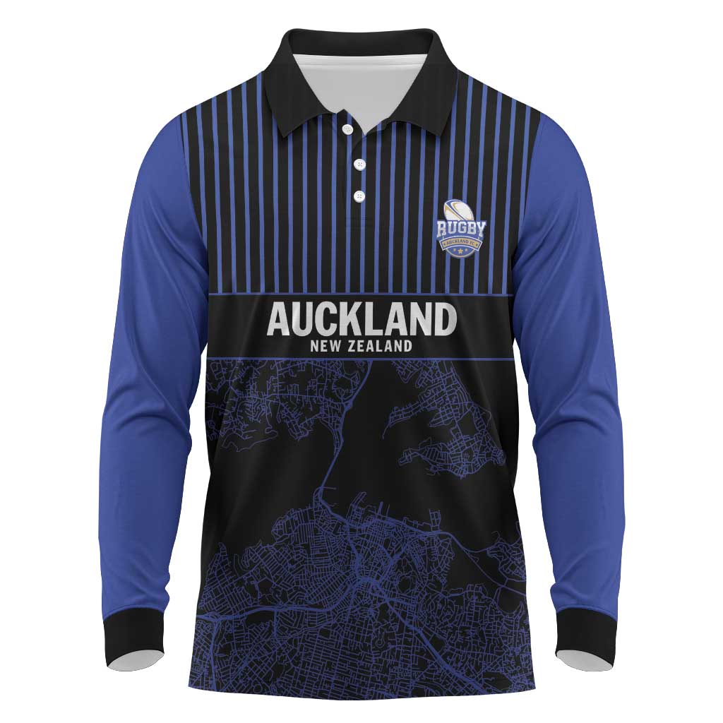 Custom Oceania Football NZ Auckland Long Sleeve Polo Shirt Minimal City Map Style
