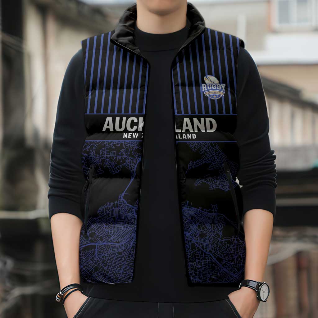 Custom Oceania Football NZ Auckland Sleeveless Puffer Jacket Minimal City Map Style