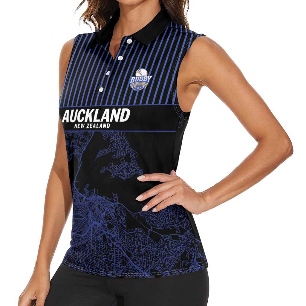 Custom Oceania Football NZ Auckland Women Sleeveless Polo Shirt Minimal City Map Style LT9 - Polynesian Pride