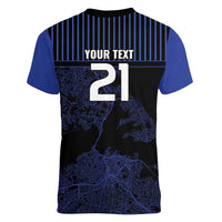 Custom Oceania Football NZ Auckland Women V-Neck T-Shirt Minimal City Map Style LT9 - Polynesian Pride