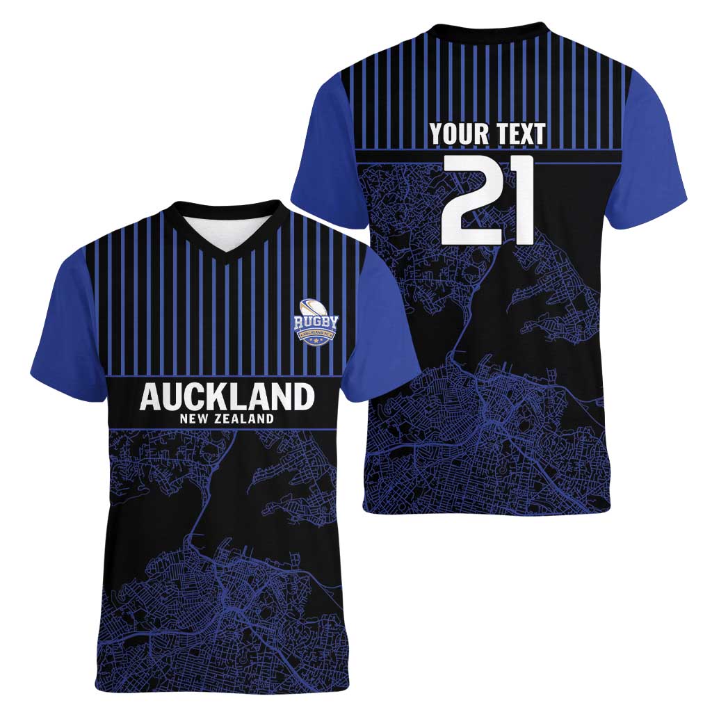 Custom Oceania Football NZ Auckland Women V-Neck T-Shirt Minimal City Map Style LT9 - Polynesian Pride