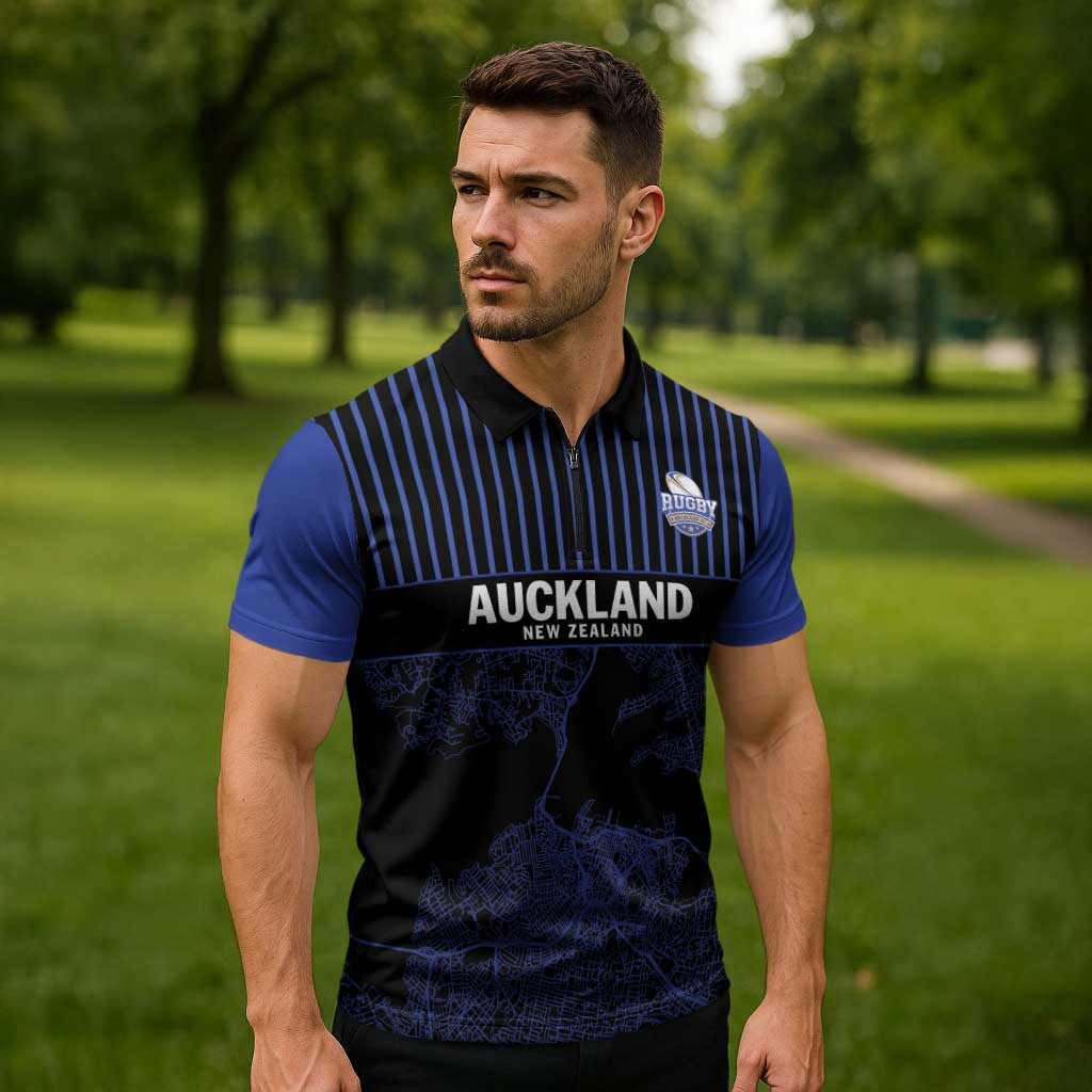 Custom Oceania Football NZ Auckland Zipper Polo Shirt Minimal City Map Style
