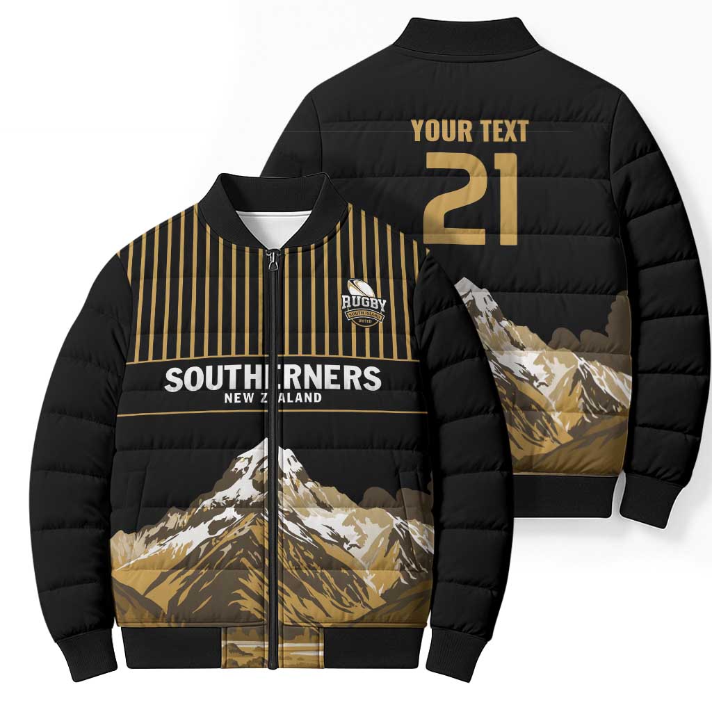 Custom Oceania Football NZ South Island Bomber Puffer Jacket Minimal Mount Cook Silhouette