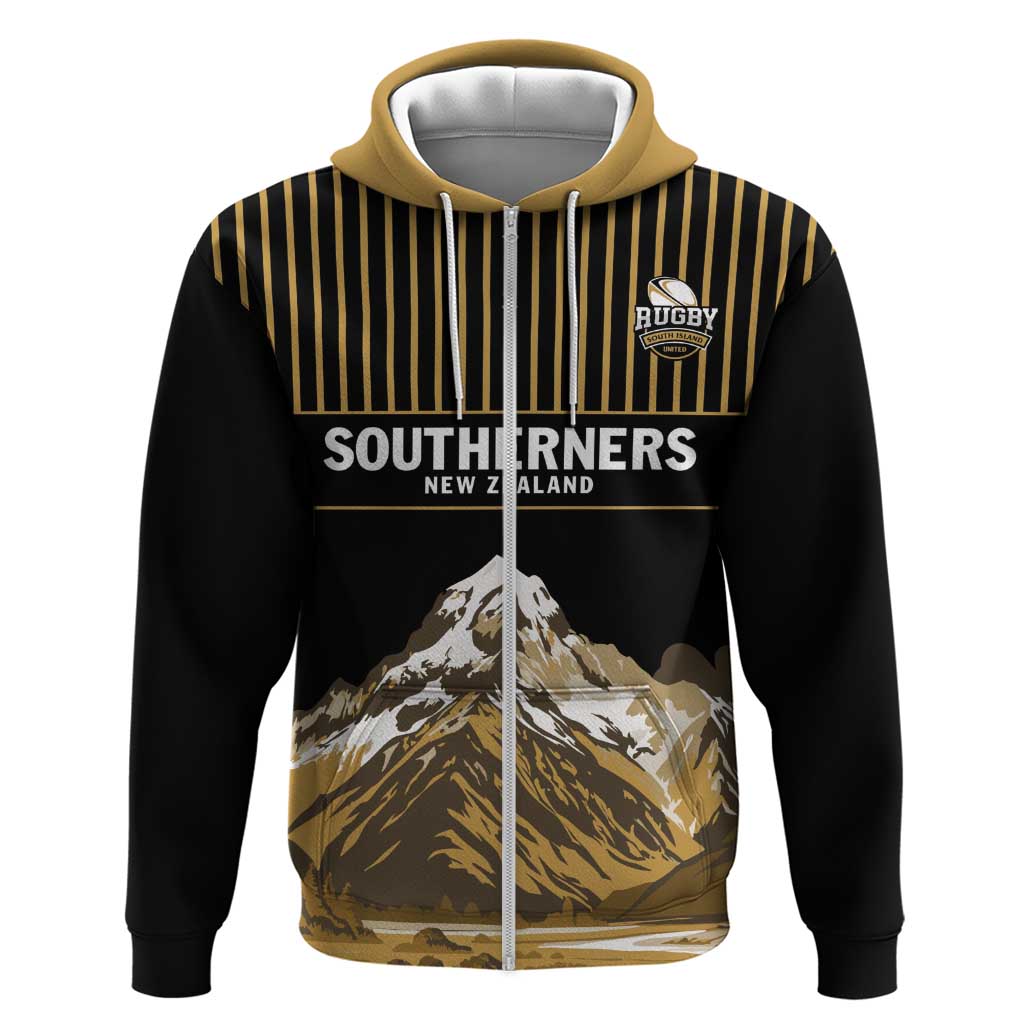Custom Oceania Football NZ South Island Hoodie Minimal Mount Cook Silhouette LT9 Zip Hoodie Black - Polynesian Pride