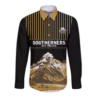 Custom Oceania Football NZ South Island Long Sleeve Button Shirt Minimal Mount Cook Silhouette
