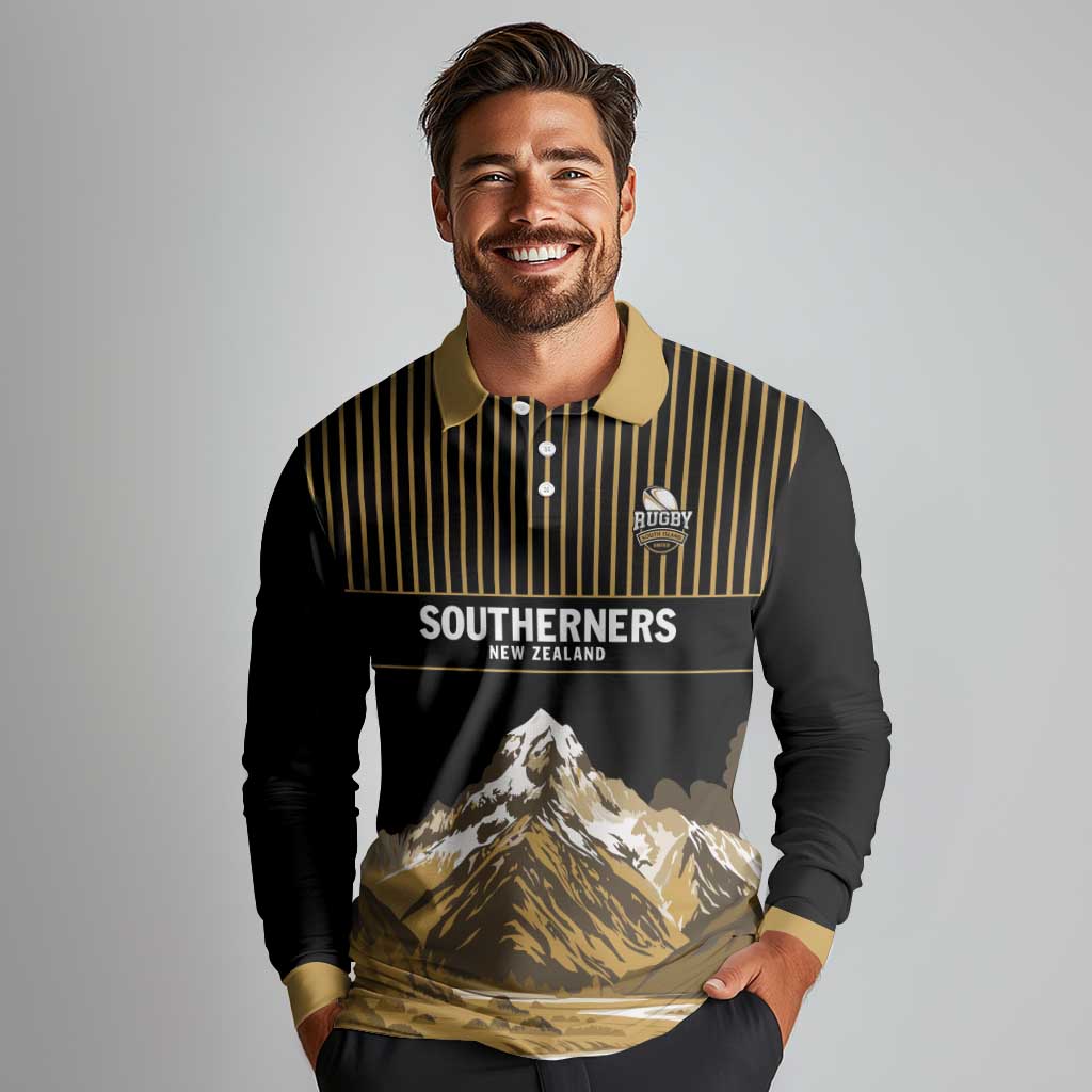Custom Oceania Football NZ South Island Long Sleeve Polo Shirt Minimal Mount Cook Silhouette LT9 - Polynesian Pride