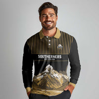 Custom Oceania Football NZ South Island Long Sleeve Polo Shirt Minimal Mount Cook Silhouette LT9 - Polynesian Pride