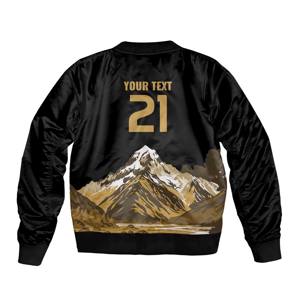 Custom Oceania Football NZ South Island Sleeve Zip Bomber Jacket Minimal Mount Cook Silhouette