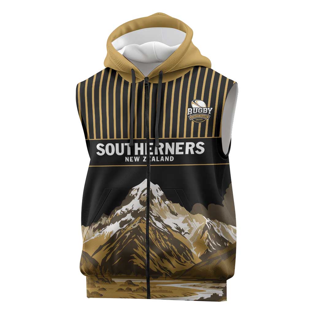 Custom Oceania Football NZ South Island Sleeveless Zip Hoodie Minimal Mount Cook Silhouette