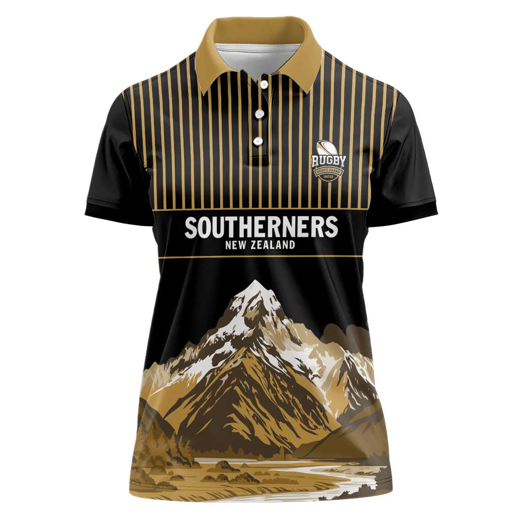 Custom Oceania Football NZ South Island Women Polo Shirt Minimal Mount Cook Silhouette