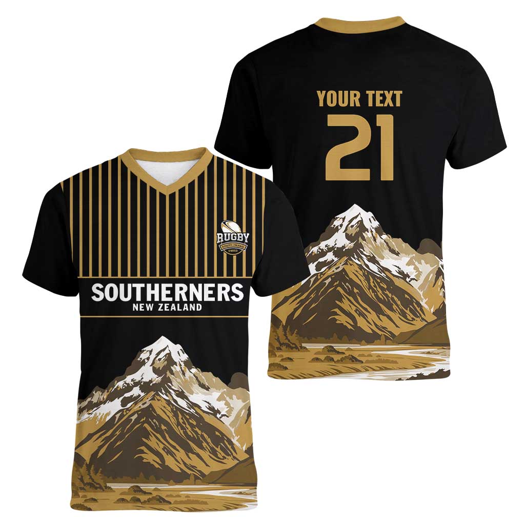 Custom Oceania Football NZ South Island Women V-Neck T-Shirt Minimal Mount Cook Silhouette LT9 - Polynesian Pride